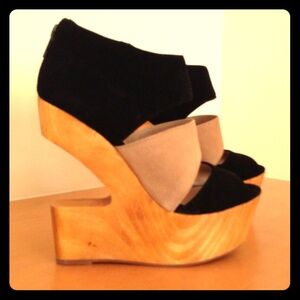 Dolce Vita Black and Cream Wedge Sandals